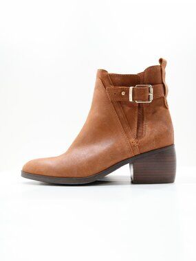 Lucca Lane Meyna Brown Leather 2.5" Block Heel Ankle Boots - 8